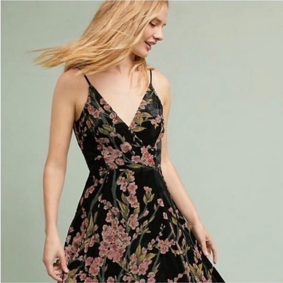Anthropologie Eri + Ali Floral Velvet Burnout Slip Dress - Picture 2 of 5